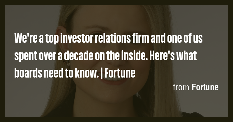 We're a top investor relations firm and one of us spent over a decade ...