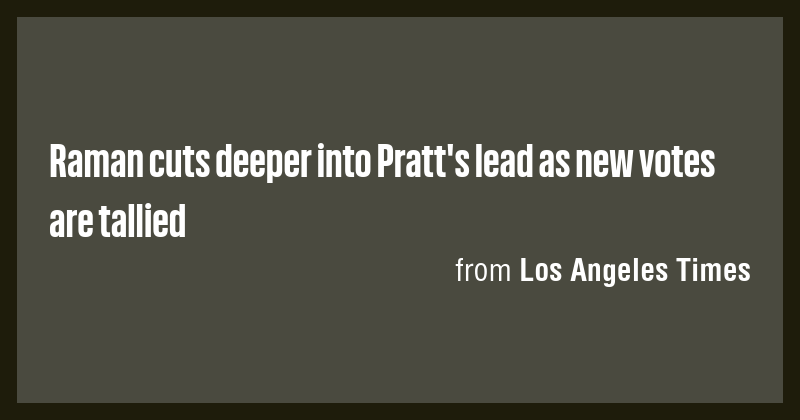 Raman cuts deeper into Pratt's lead as new votes are tallied - Briefly