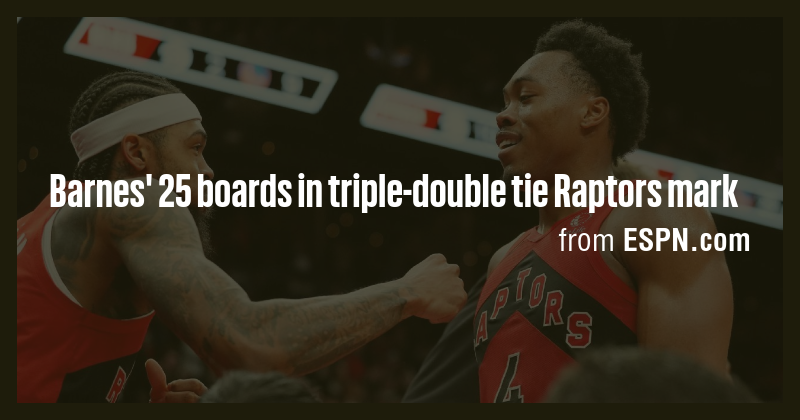 Barnes' 25 boards in triple-double tie Raptors mark - Briefly