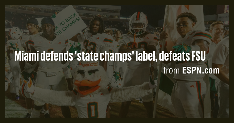 Miami defends 'state champs' label, defeats FSU - Briefly
