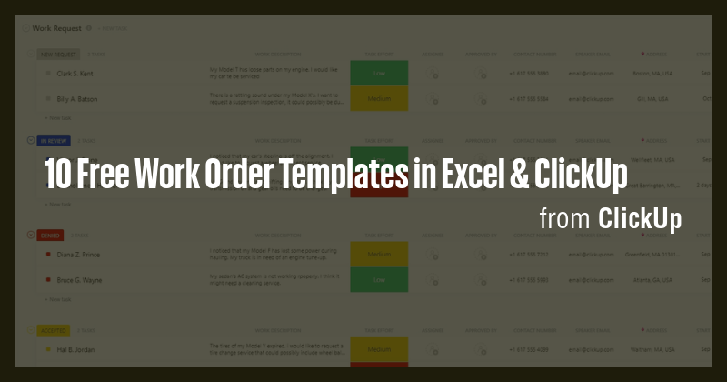 10 Free Work Order Templates in Excel & ClickUp - Briefly