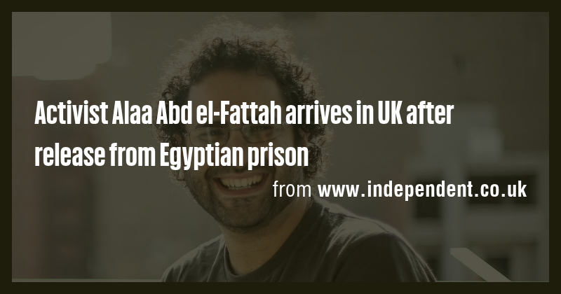 Activist Alaa Abd el-Fattah arrives in UK after release from Egyptian ...